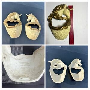 1987 Burwood Unicorn Wall Pocket Pair 2819-1 & 2819-2 Ivory Gold USA Regency